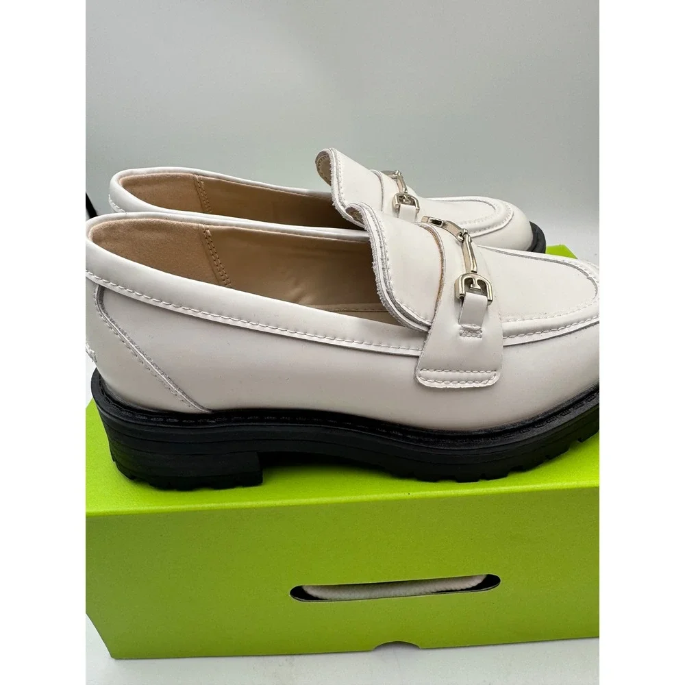 Sam Edelman Kids White Lug Sole‎ Horsebit Loafers Chunky Slip On Shoes